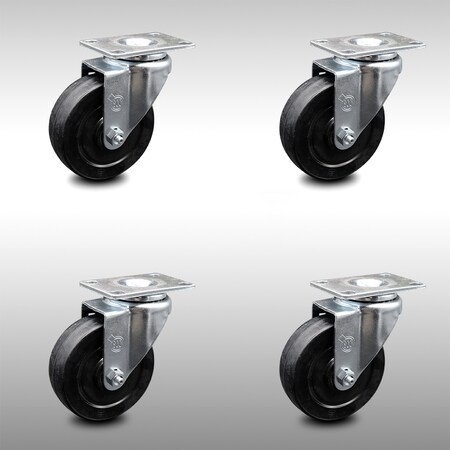 Service Caster 4 Inch SS Soft Rubber Wheel Swivel Top Plate Caster Set SCC-SS20S414-SRS-4